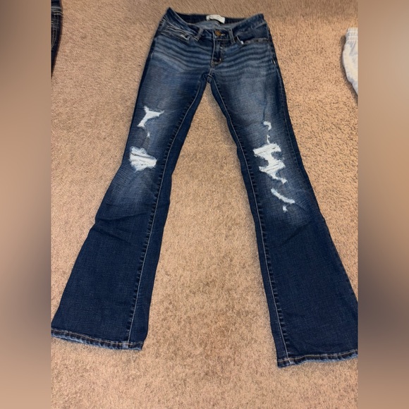 BKE Dark Blue Distressed Flare Jeans - Picture 1 of 4